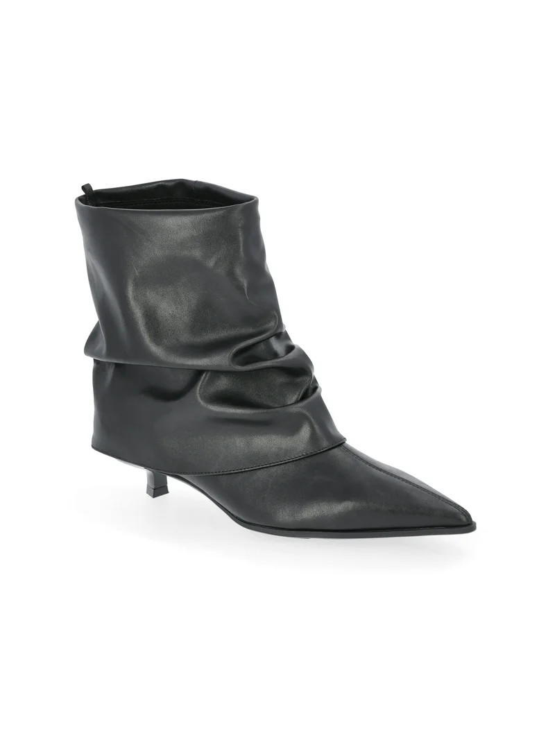 Time and Tru Women's Scrunch Fold-Over Kitten Heel Booties | Walmart (US)