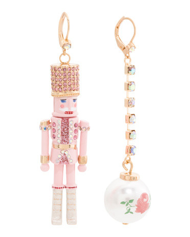 Nutcracker Pearl Linear Mismatch Earrings | TJ Maxx