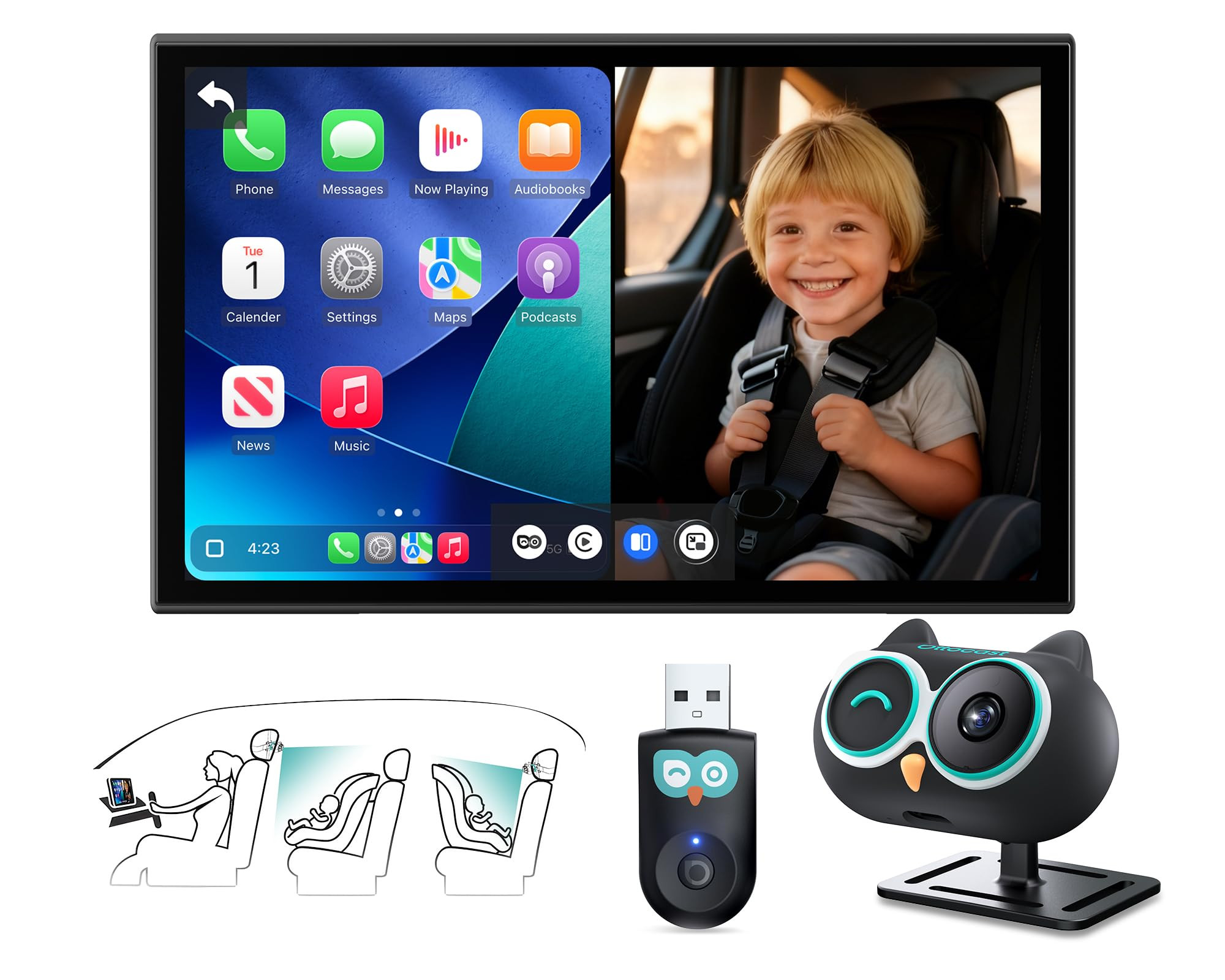 OTTOCAST Cabin Care Adapter 2026,2-in-1 Baby Car Camera & Wireless CarPlay Adapter-No Extra Scree... | Amazon (US)