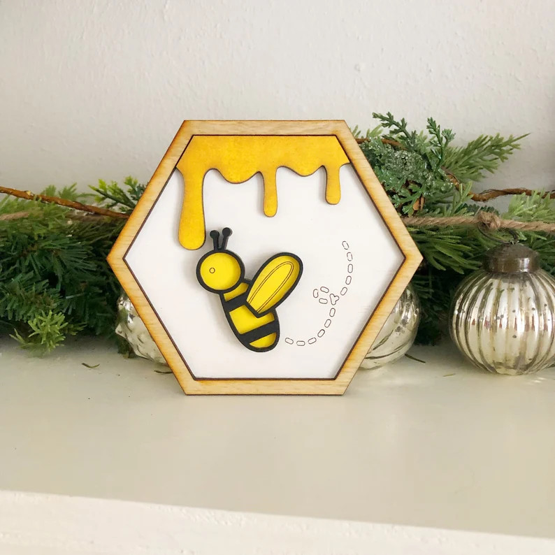 Buzzing bee sign, bee theme decor, honey decor, Tiered tray sign | Etsy (US)