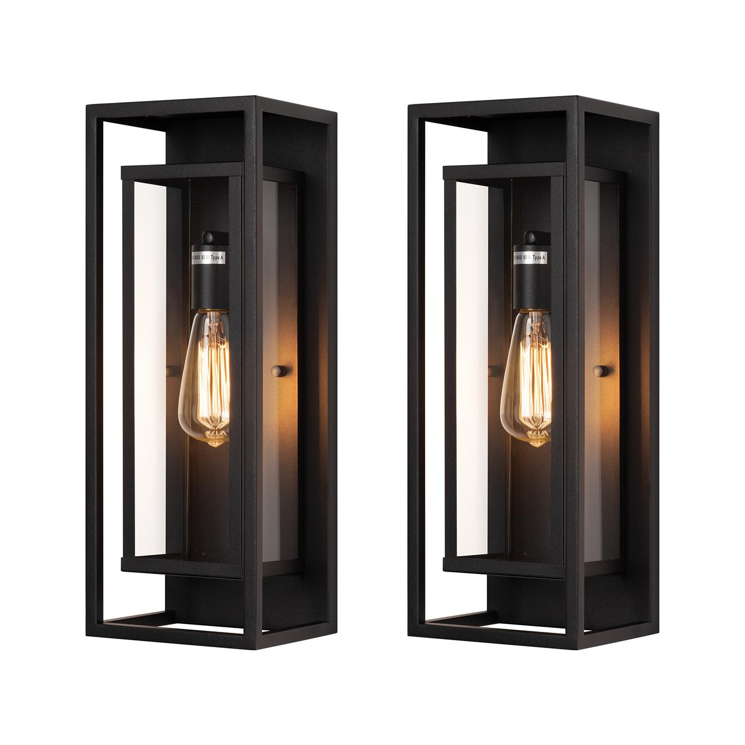 mirrea 18" Classic Outdoor Wall Sconce 1 Light in Matte Black Rectangular Metal Frame and Clear G... | Amazon (US)