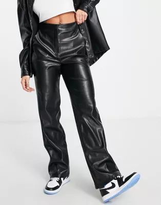 ASOS DESIGN Hourglass leather look ultimate straight leg pants in black | ASOS (Global)