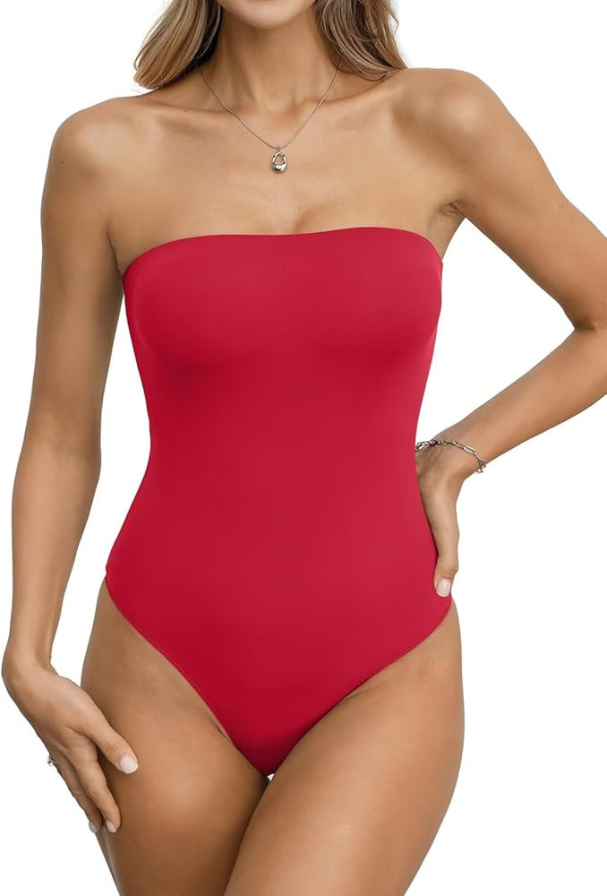 EasyGala Womens Double Lined Strapless Bodysuits Tube Tops Sexy Non-Padded Bandeau Tank Summer Go... | Amazon (US)