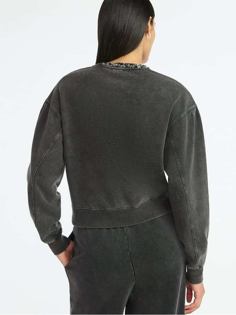 Scoop Women’s and Women's Plus Mineral Washed Rhinestone Crewneck Sweatshirt, Sizes XS-4X | Walmart (US)