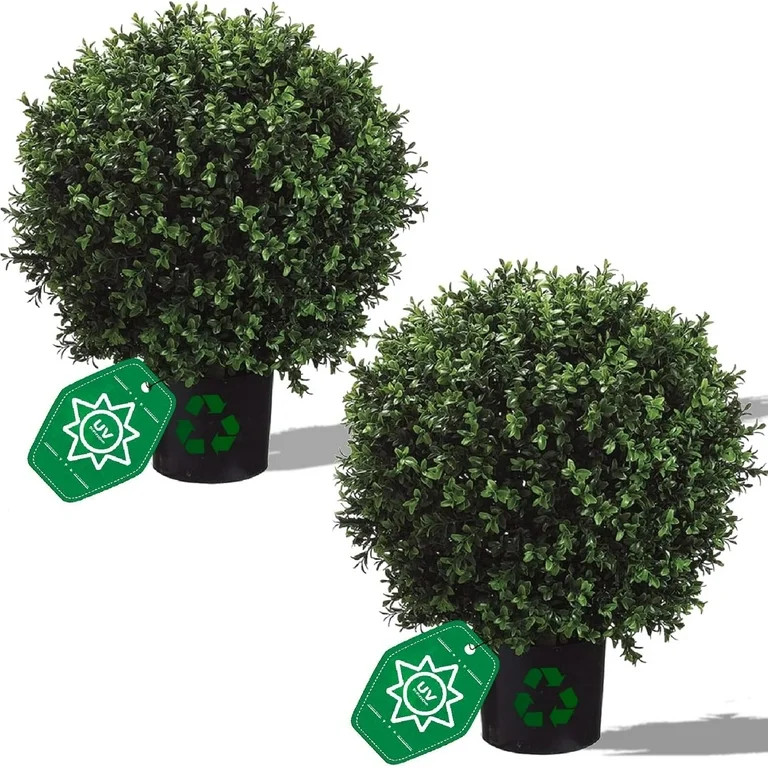 Real Touch Leaves Artificial Boxwood, 24" T with 17" W Faux Boxwood, Set of 2 UV Resistant Plants... | Walmart (US)
