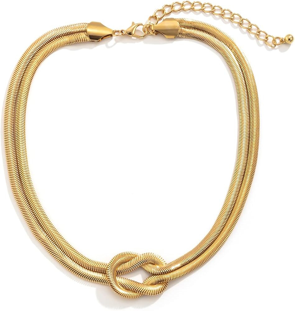 PLOUTOS Chunky Gold Knot Choker Necklace for Women Adjustable Double Snake Chain Design Bold Stat... | Amazon (US)