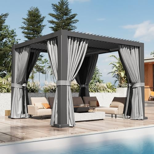 Aoxun Louvered Pergola 10' x 10' Outdoor Aluminum Pergola with Adjustable Top for Decks, Gardens and Backyards, Gray | Amazon (US)