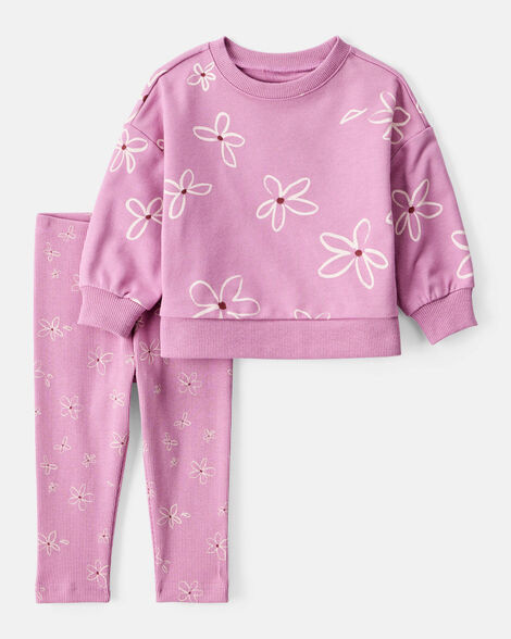 Baby Girl Floral Long-Sleeve Cotton Tee & Pant Set - Purple | Carter's Inc