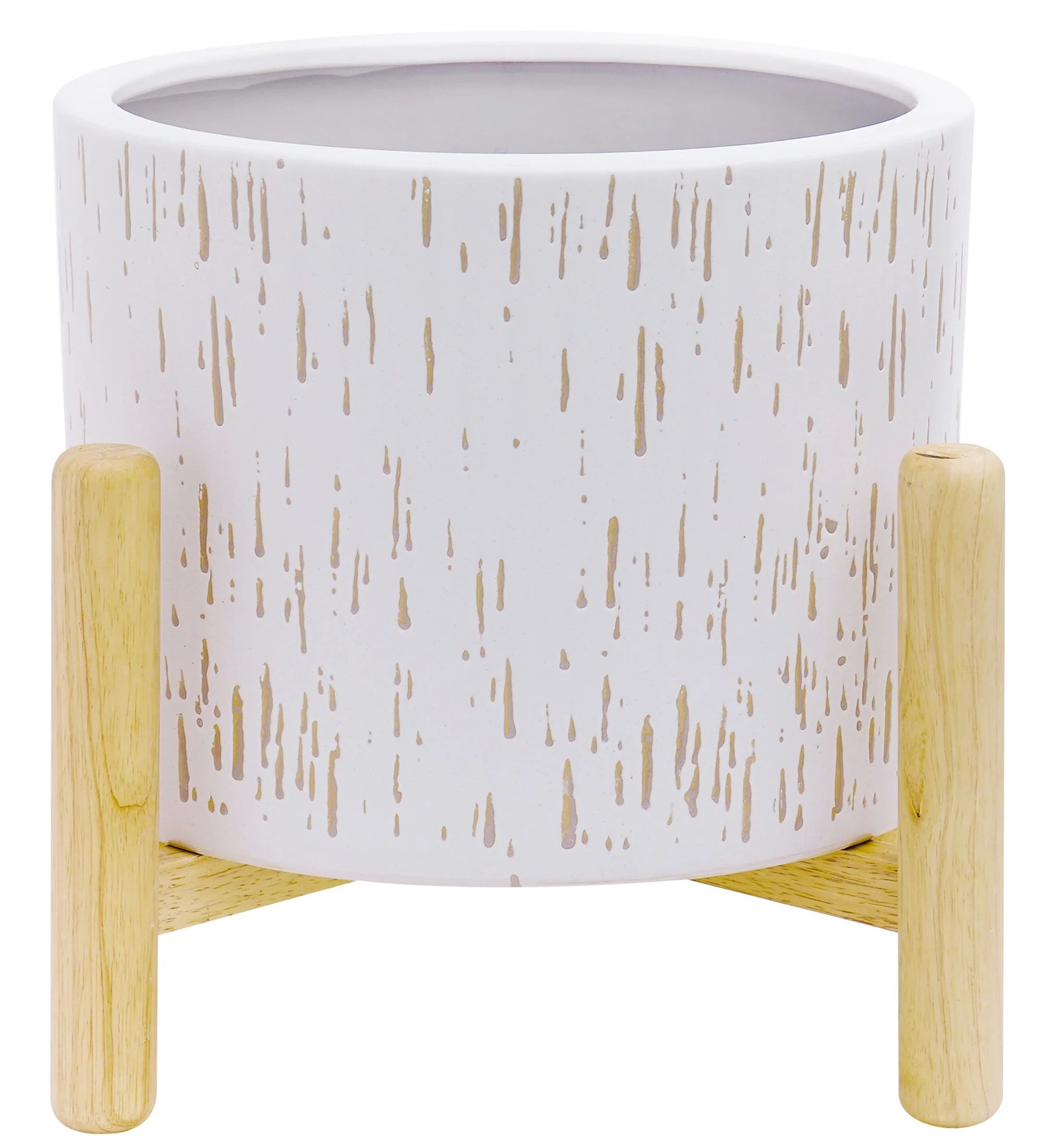 Better Homes & Gardens White Round Ceramic and Wood Planter & Stand Set | Walmart (US)