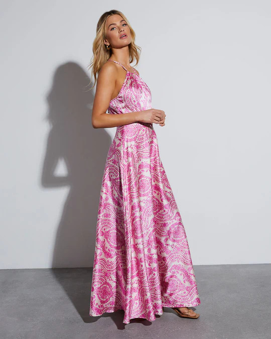Maxine Satin Paisley Halter Maxi Dress | VICI