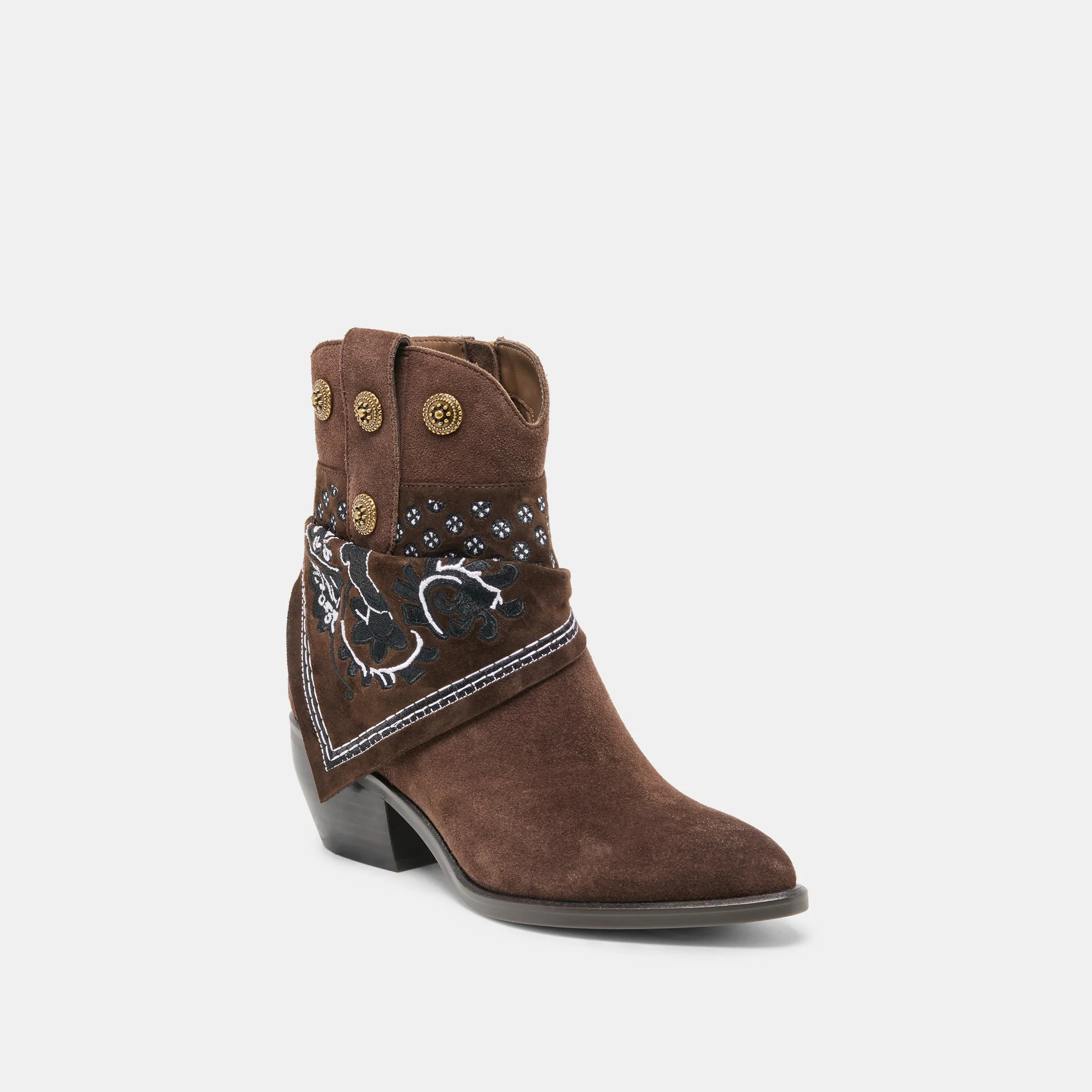 MEKALA Dk Brown Suede Pointed-Toe Ankle Western Boots | Dolce Vita | DolceVita.com