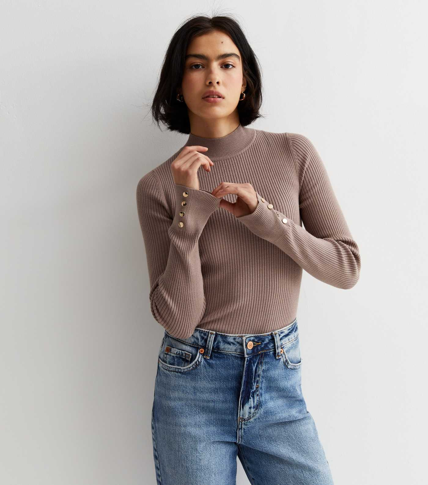 Mink Ribbed Knit Button Cuff Jumper
						
						Add to Saved Items
						Remove from Saved Items | New Look (UK)