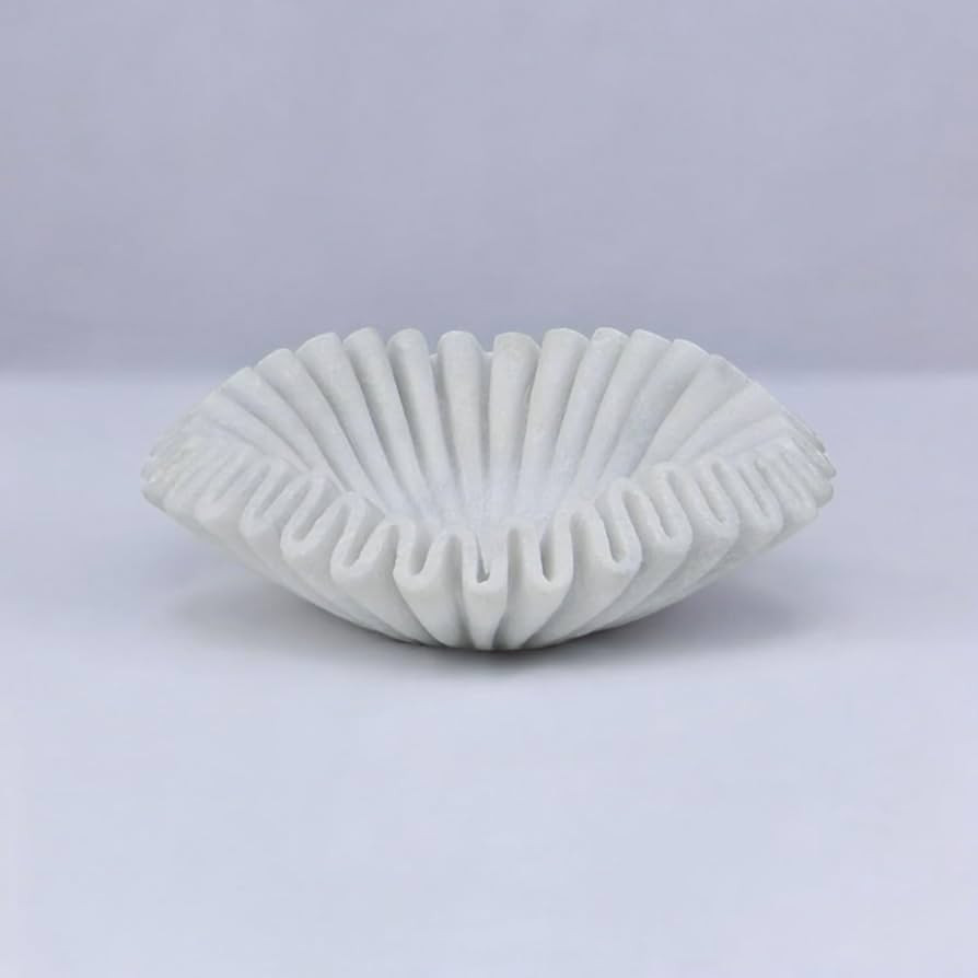 Marble Ruffle Bowl Handcrafted Decorative ScallopBowls - Antique Catchall Jewelry Dish Fruit Orga... | Amazon (US)