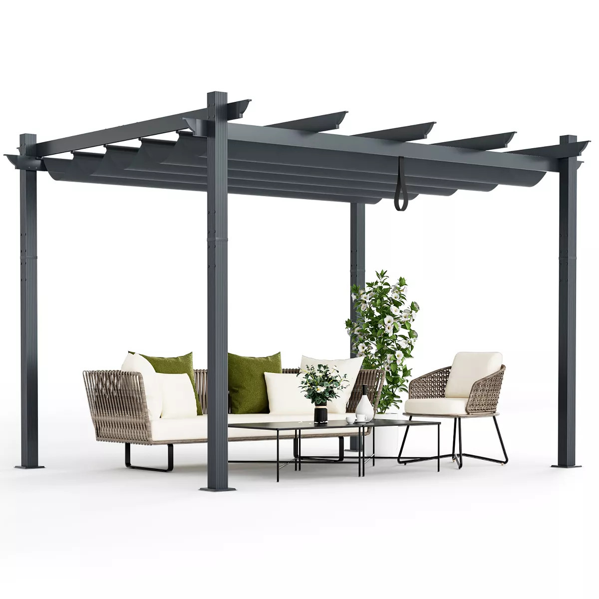Costway 10x12ft Outdoor Aluminum Retractable Pergola Canopy Shelter Grape Trellis Gray | Target
