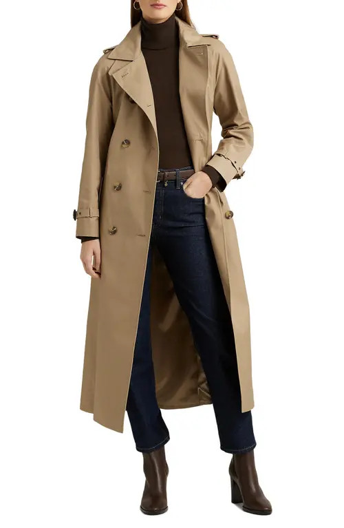 Lauren Ralph Lauren Belted Cotton Blend Gabardine Trench Coat in Sand at Nordstrom, Size Medium | Nordstrom