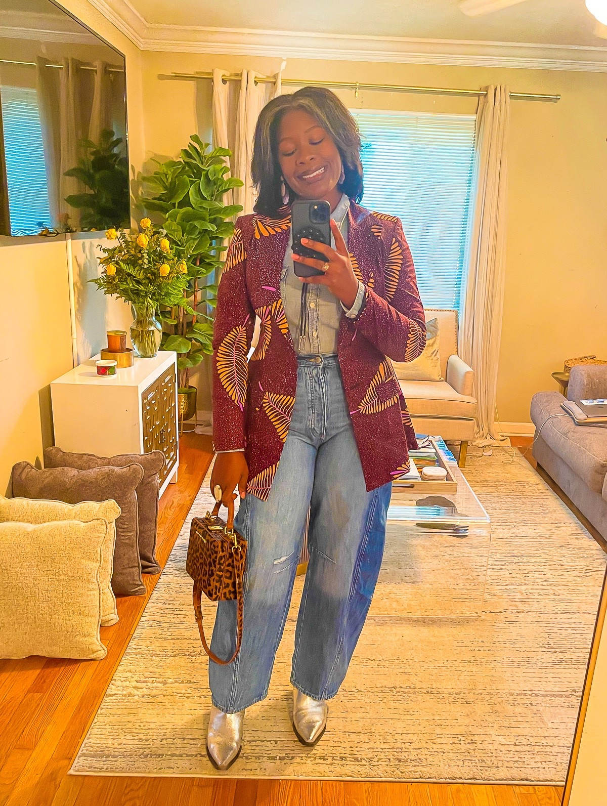 Denim on denim on denim on denim. 

Cowgirl boots barrel jeans ankara blazer chambray Canadian tuxedo leopard print bolo tie rodeo season