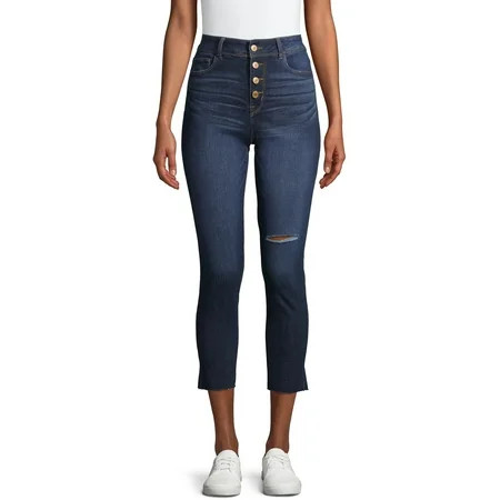 Time and Tru High Rise Button Skinny Jeans | Walmart (US)