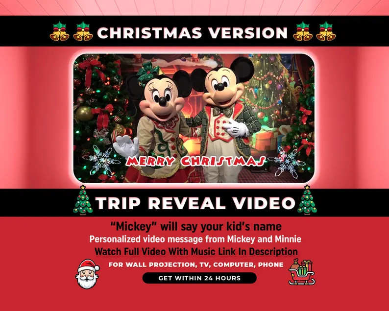 Personalized Surprise Trip Reveal Video, Custom Message from Mickey and Minnie Mouse, Christmas S... | Etsy (US)
