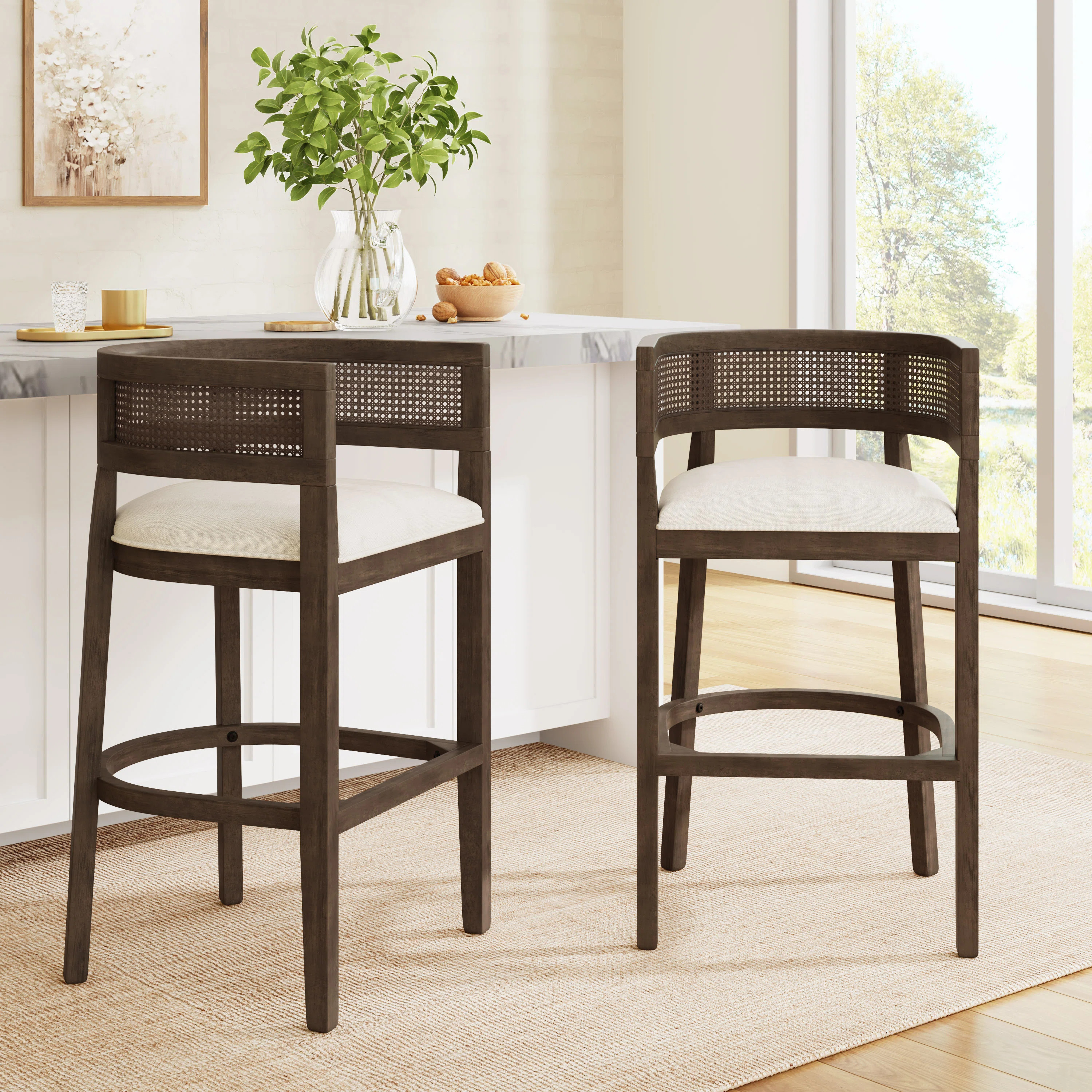 Oech Rubberwood Upholstered Bar Stools (Set of 2) | Wayfair North America