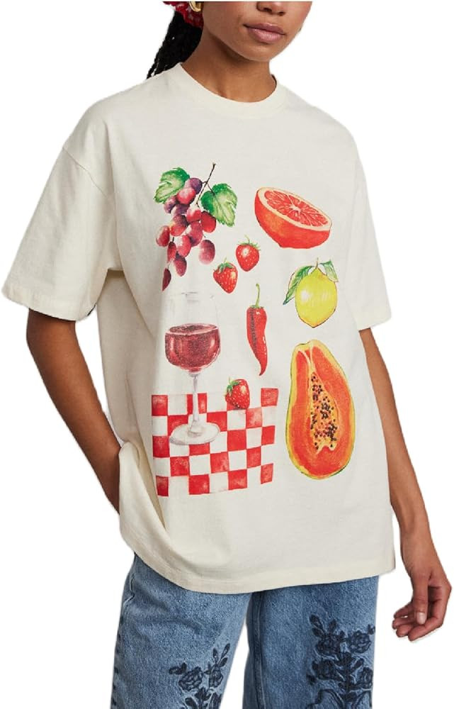 Women Oversized Graphic Tshirt Casual Fairy Bow Fruit Print Loose Baby Tee Y2k Vintage Aesthetic ... | Amazon (US)