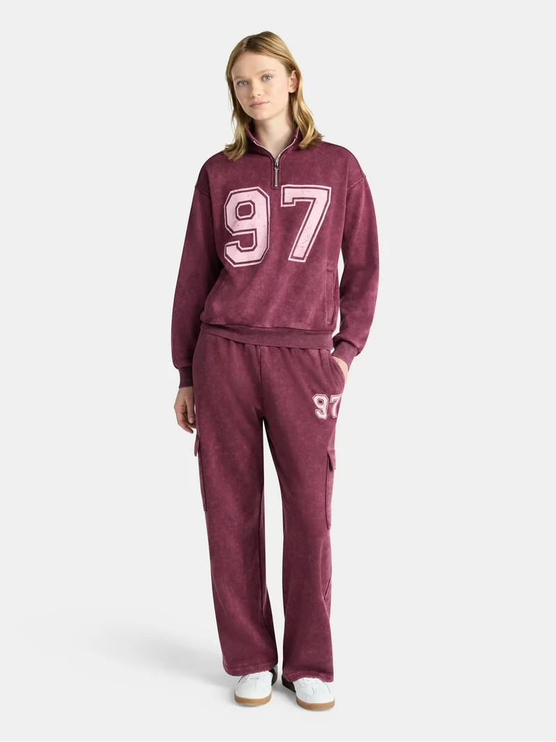 No Boundaries Mineral Wash Quarter Zip-Up Graphic Pullover Sweatshirt, Midweight, Women's - Walma... | Walmart (US)