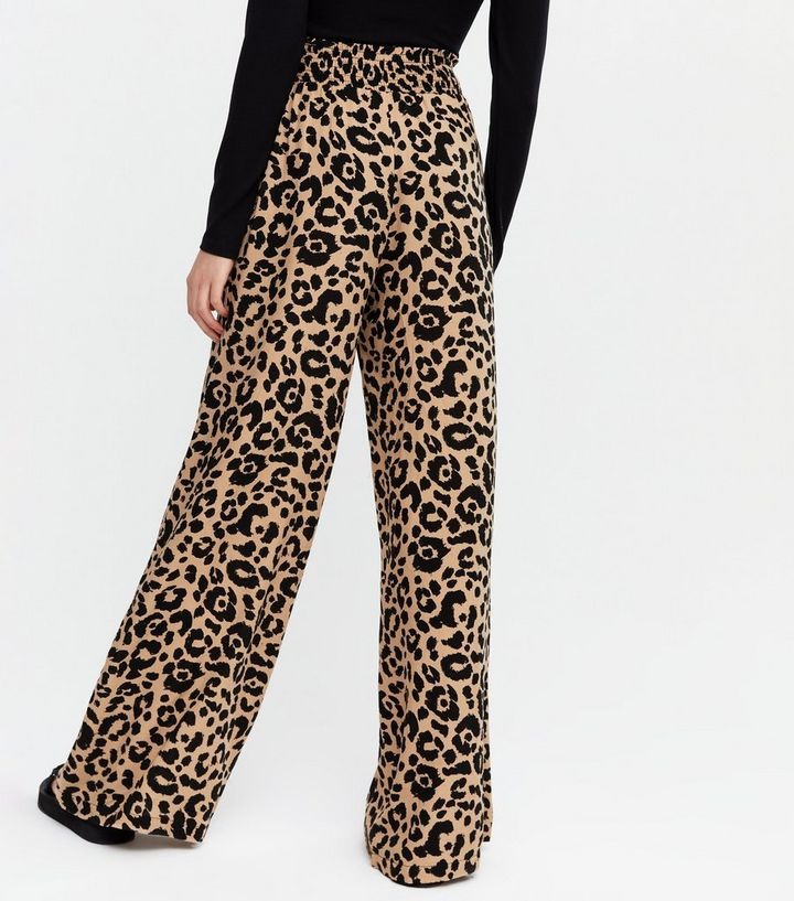 Brown Leopard Print Shirred Wide Leg Trousers
						
						Add to Saved Items
						Remove from S... | New Look (UK)