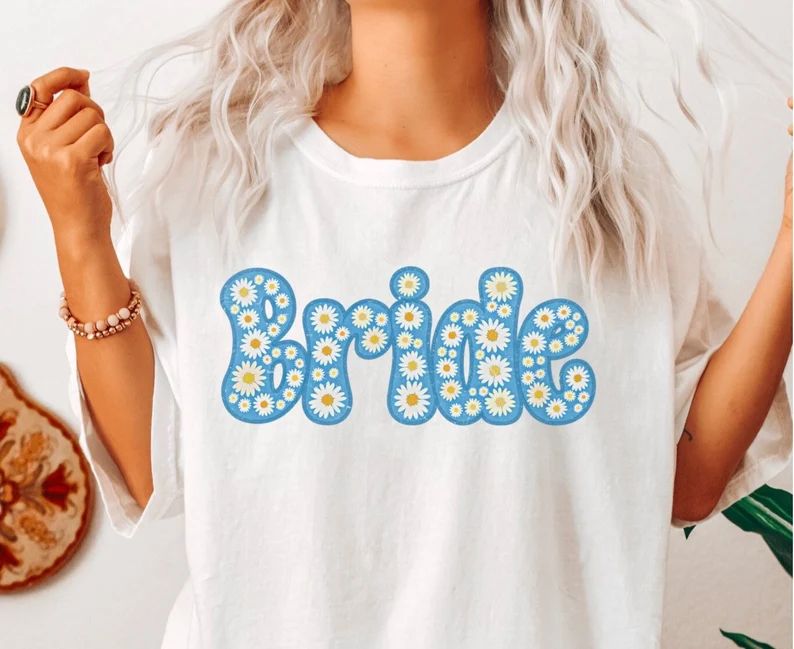 Daisy Bride T-shirt, Retro Style Bride Shirts, Bachelorette Party Casual Top, Bridal Shower Tees,... | Etsy (US)