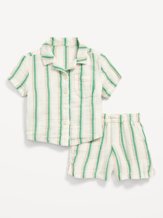 Striped Double-Weave Pocket Shirt & Shorts Set for Toddler Girls | Old Navy (US)