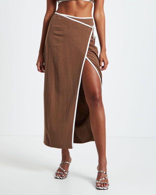 Isla Linen Wrap Midi Skirt Tan | General Pants