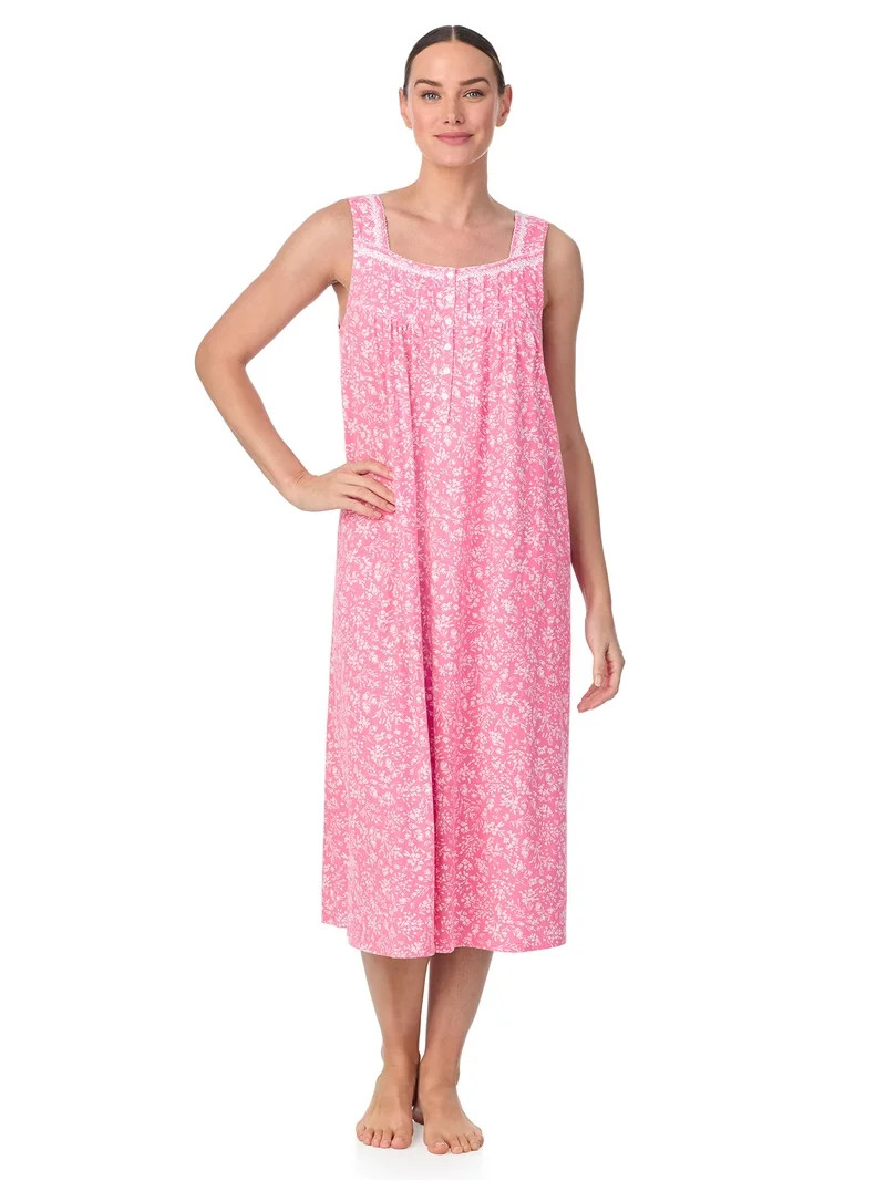Aria Women's Sleeveless Long 100% Cotton Nightgown in 46", Sizes XS to 5X | Walmart (US)