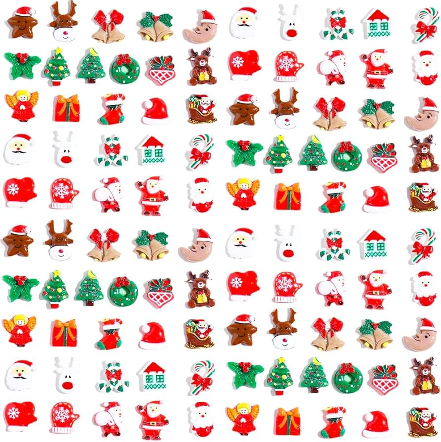 100pcs Christmas Slime Flatback Charms, Assorted Craft Resin Ornaments Miniature Ornaments Set, S... | Amazon (US)