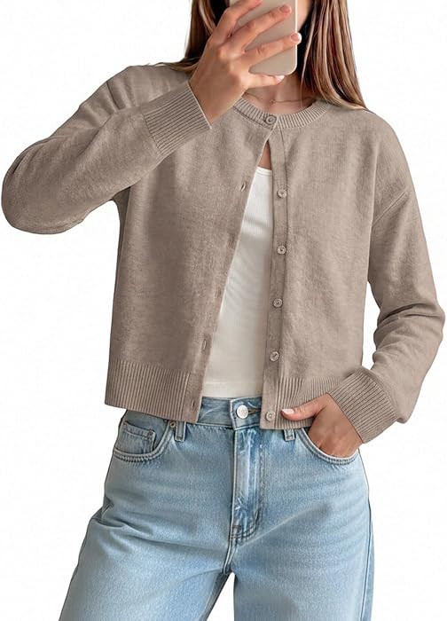 GRACE KARIN Cropped Cardigan Sweaters for Women Long Sleeve Crew Neck Open Front Jackets Y2K Fall... | Amazon (US)