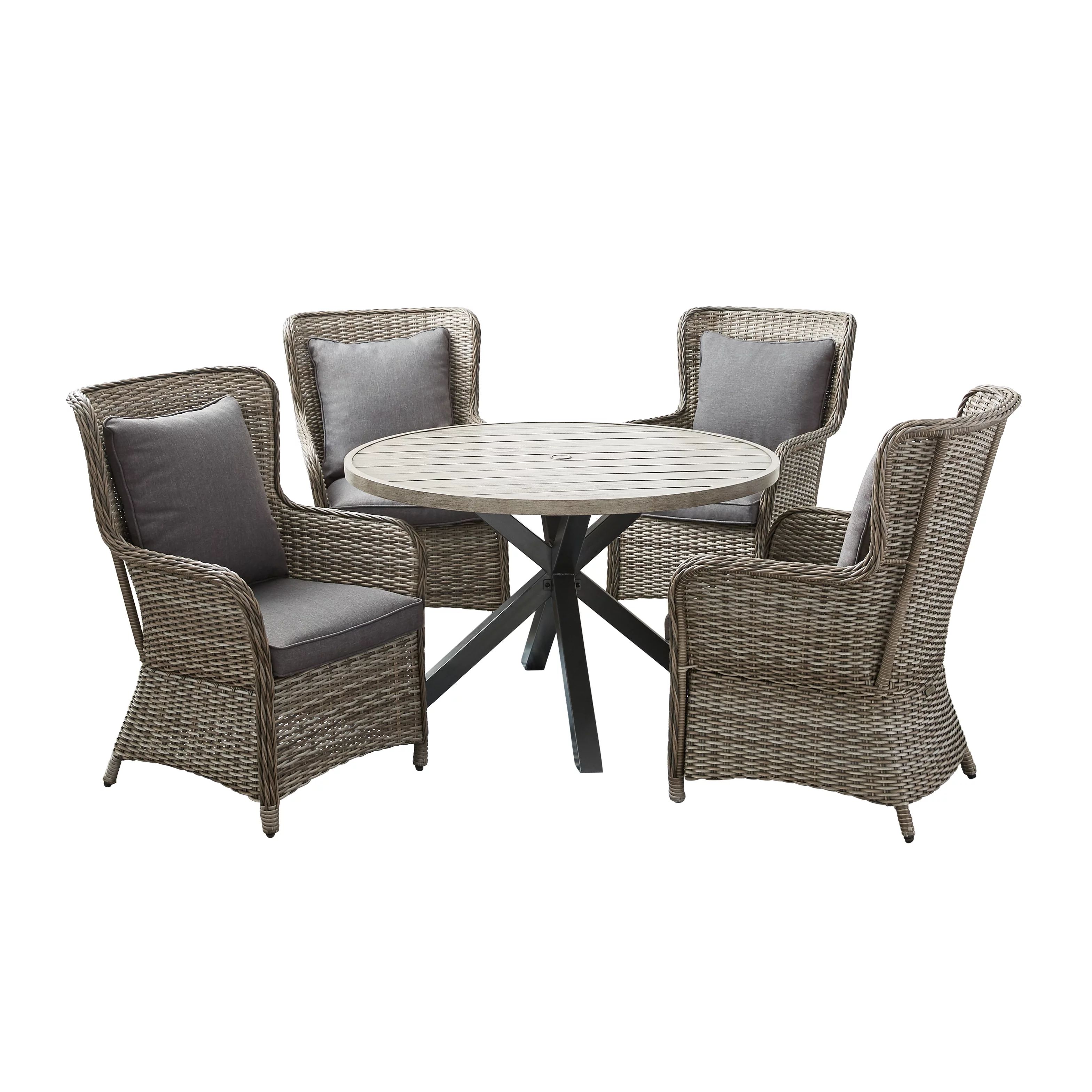 Better Homes and Gardens Victoria Outdoor Dining Patio Set, Cushioned Wicker 5 Piece - Walmart.co... | Walmart (US)