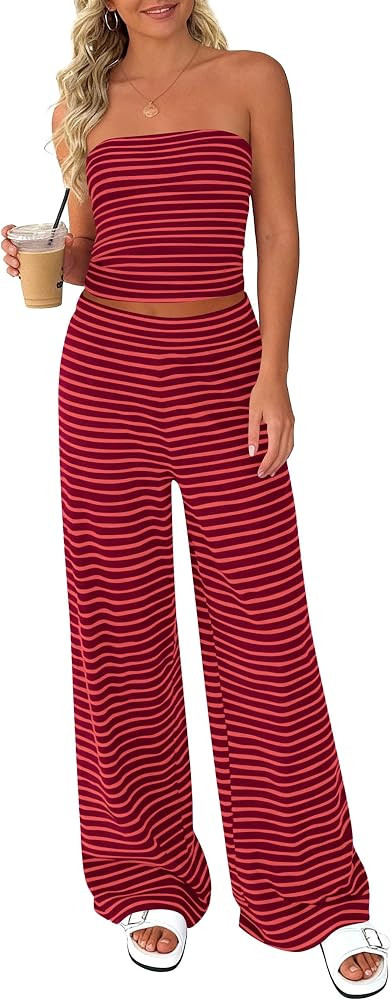 PRETTYGARDEN Two Piece Striped Sets for Women Summer Travel Outfits 2026 Spring Y2K Going Out Vac... | Amazon (US)