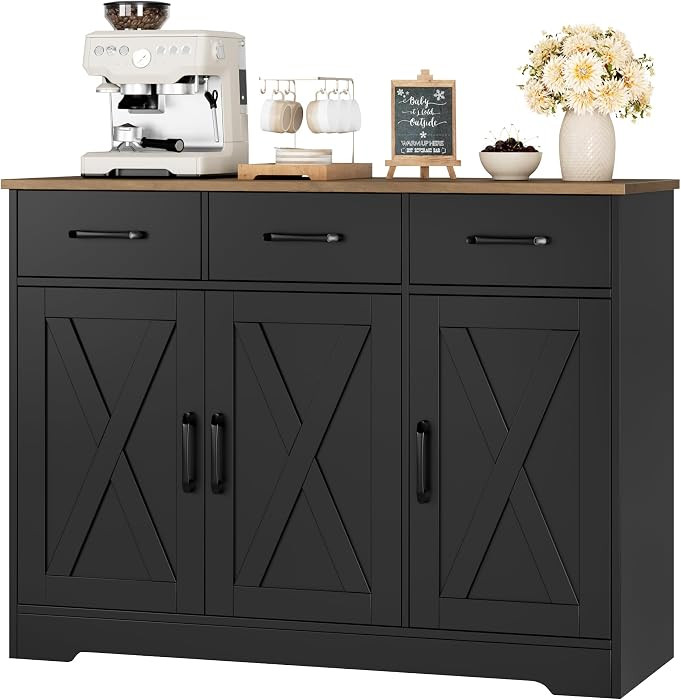 HOSTACK Modern Farmhouse Buffet Sideboard Cabinet, Barn Doors Storage Cabinet with Drawers and Sh... | Amazon (US)