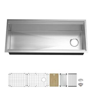 Glacier Bay Zero Radius Undermount 16G Stainless Steel 45 in. Single Bowl Workstation Kitchen Sink w | The Home Depot