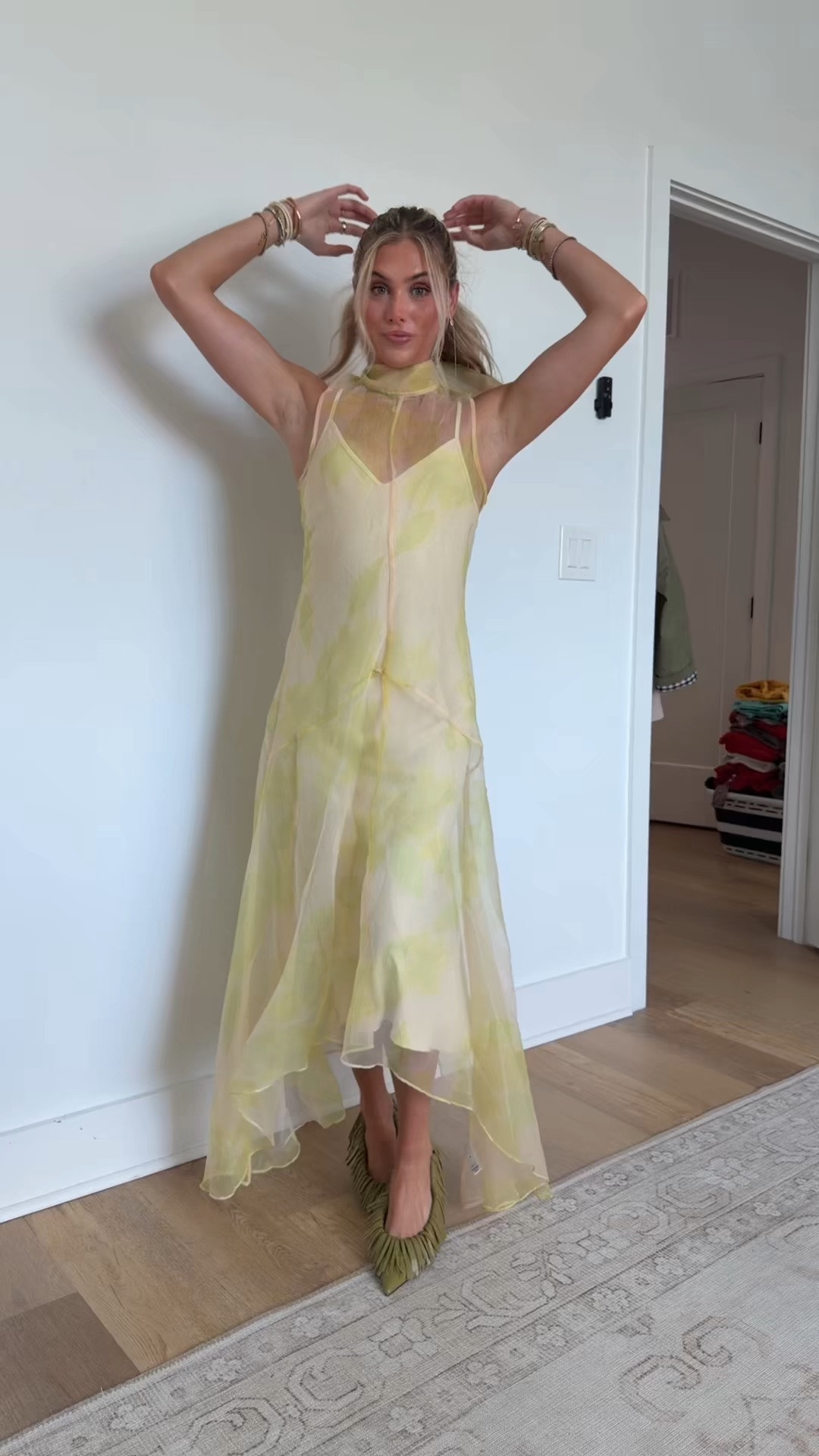 kept this dress in my closet for the perfect outfit I’m obsessed with the yellow and this is a staple Staud dress that comes in so many colors for holidays, wedding guest, etc | my @renttherunway code is RTRXSVOSEN50. 

#whatiwore #ootd #outfitofthenight #weddingguestdress #formaldress @STAUD @dillards @renttherunway