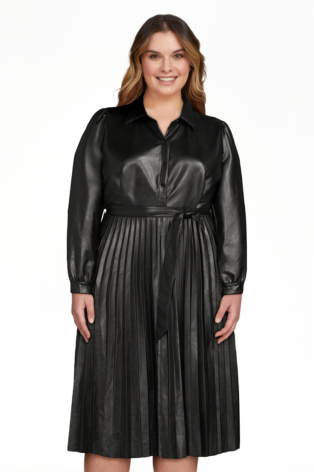 Scoop Women's Faux Leather Pleated Shirtdress - Walmart.com | Walmart (US)