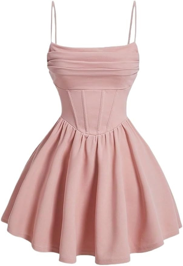 Mini Dress Elegant Solid Color Ruched Waist Cami Dress Women's Casual | Amazon (US)