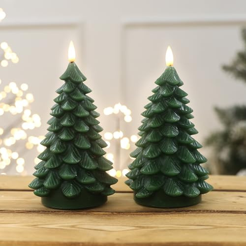 LUSHARBOR Flameless Candles with Remote Timer, 2 Pack Christmas Tree Candles Battery Operated LED Candles Real Wax Holiday Christmas Decoration for Bedroom Party Festival Gift Green | Amazon (US)