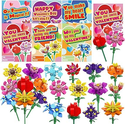 JOICEE 24 Pack Valentines Day Gifts Cards for Kids, Flower Building Blocks with Valentine Greetin... | Amazon (US)