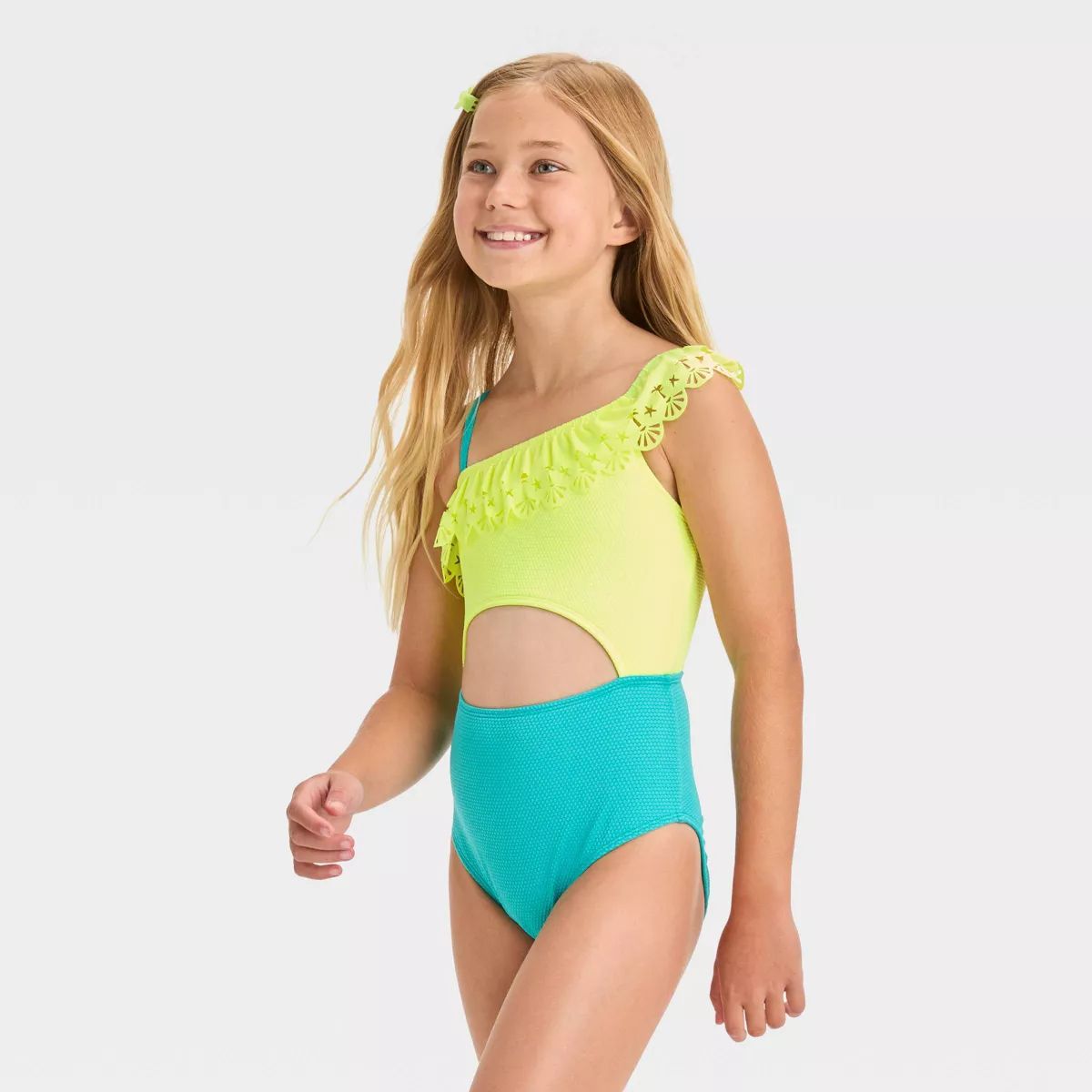 Girls' 'Beach Dreams' Solid One Piece Swimsuit - Cat & Jack™ Yellow/Light Blue | Target
