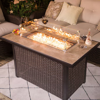 Nuu Garden 42.91-in W 50000-BTU Dark Brown&Coffee Iron Rectangle Tabletop Propane Gas Fire Pit Ta... | Lowe's