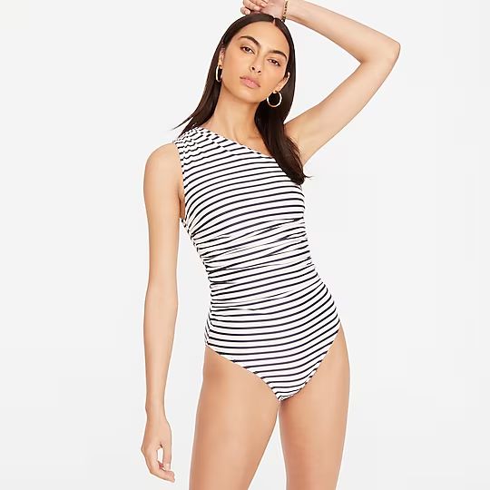 Long-torso ruched one-shoulder one-piece swimsuit in classic stripe | J.Crew US