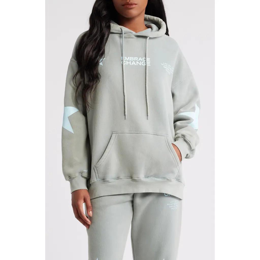 THE MAYFAIR GROUP Embrace Change Graphic Hoodie in Blue at Nordstrom, Size Small | Nordstrom