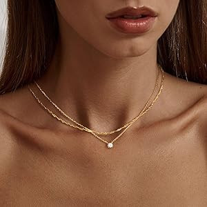 Tewiky Diamond Necklaces for Women, Dainty 14k Gold/Sterling Silver Choker Necklace Simple Gold P... | Amazon (US)