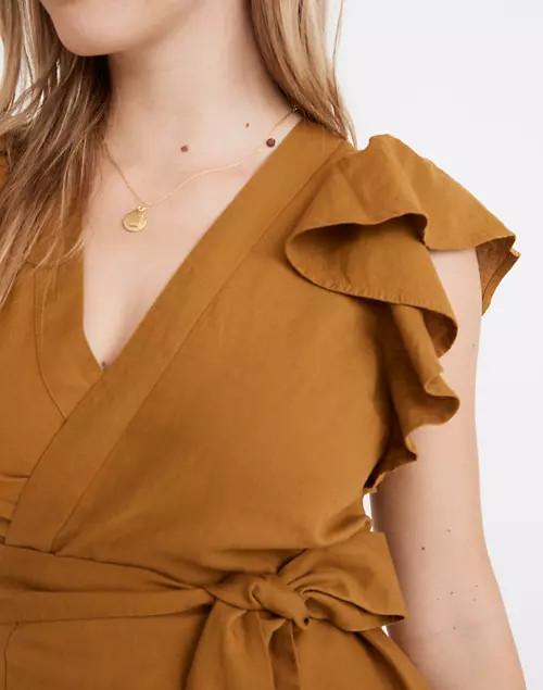 Linen-Blend Ruffle-Sleeve Wrap Midi Dress | Madewell