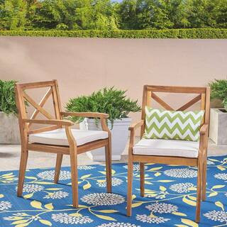 Anky Brown Wood Outdoor Lounge Chair with Beige Cushion (Set of 2) | The Home Depot