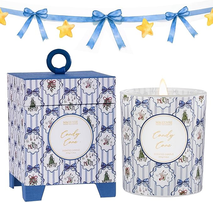M&SENSE Christmas Holiday Candle - Candy Cane Scent, 7.4 oz Soy Wax, Winter Scented Candle Gift f... | Amazon (US)