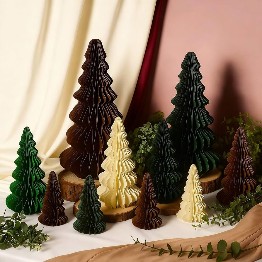 Fullhawl 10 Pcs Honeycomb Paper Christmas Tree, Retro, 4/6/7/10 Inch | Amazon (US)